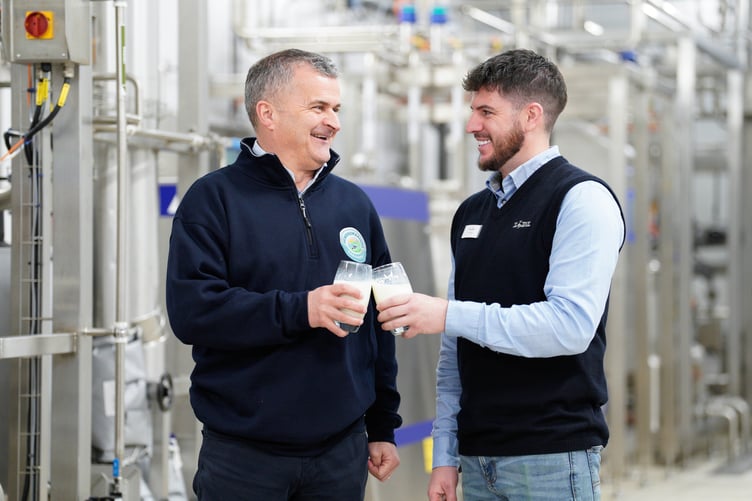 EDITORIAL USE ONLY
Lidl Milk Announcement. Stephen Jones - Store manager at Lidl Pembrokeshire. Mark McQuade - MD at Pembrokeshire Creamery. Picture date: Tuesday April 30, 2024. PA Photo. Photo credit should read: Alistair Heap/PA Media Assignments