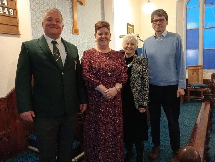 Duettists Matthew John and Alyson Griffiths pictured with Rosemary Tippett-Maudsley and Rev’d John Hayton following Pembroke and District Male Voice Choir’s concert at Stepaside Methodist Chapel.