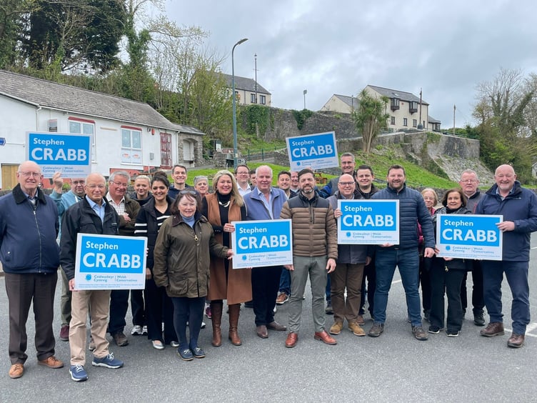 Welsh Conservative candidate Stephen Crabb MP with Sam Kurtz MS and supporters, pictured in Pembroke.