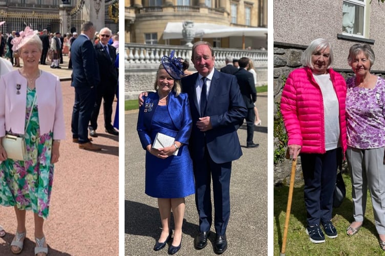 Pembroke RNLI Ladies Guild Royal Garden Party invitees Una Birtwhistle (seen with Brenda Tudor on the left); Penny (and Mike) Blackborrow; Jenny Sucksmith and Vilma Polhill.