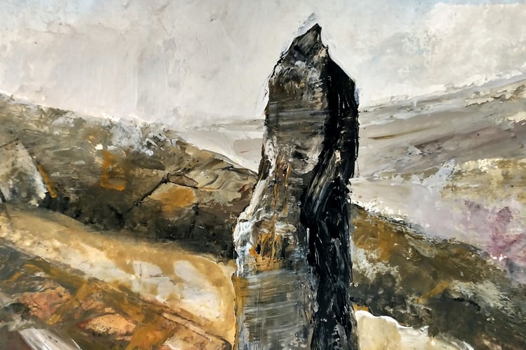 standing stone at the Preselis painting by Ray Burnell