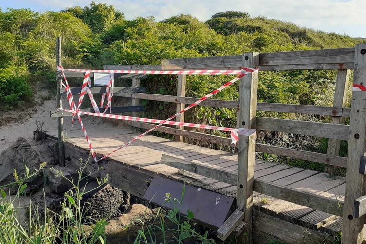 Wood removed from the bridge at Freshwater East was used for a beach bonfire.