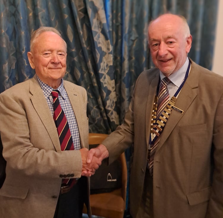 John Morris (left) with Narberth & District Probus Club President Peter Morgan. Photo: Patrick Jones