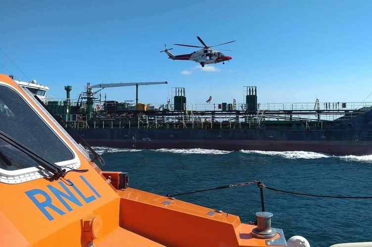 St Davids RNLI assist tanker medical evacuation