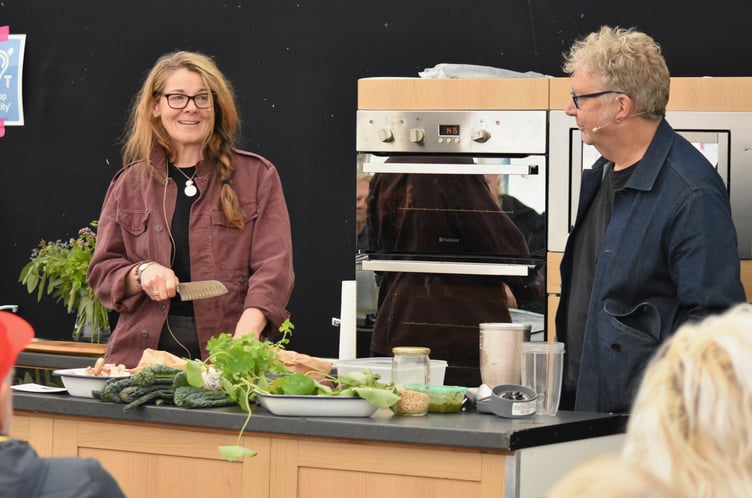 Polly Baldwin and Simon Wright of the Cegin y Bobl - The People's Kitchen project which is reaching out to schools and communities to teach children about the importance of nutricious colourful food and passing on cooking skills.