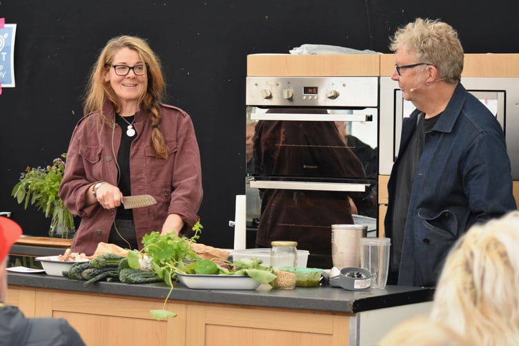 Polly Baldwin and Simon Wright of the Cegin y Bobl - The People's Kitchen project which is reaching out to schools and communities to teach children about the importance of nutricious colourful food and passing on cooking skills.