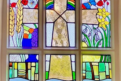 The stained glass window at St Elidyr’s Church, East Williamston