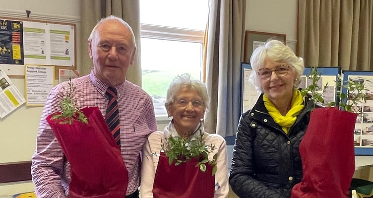 Three members of the current Penally Village Hall Committee, who have all been involved for over 40 years: Clive Law (Chairman), Mavis Lees (Booking Clerk) and Jenny D'Arcy (Treasurer)