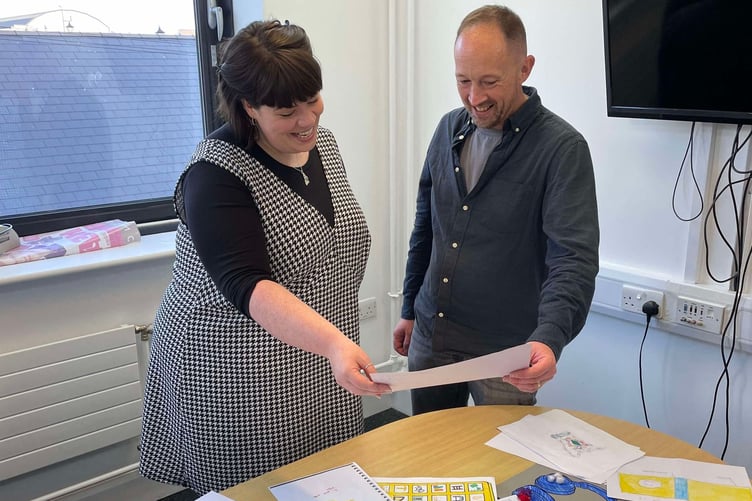 Torch Theatre's Artistic Director, Chelsey Gillard and Designer Kevin Jenkins discussing the Golden Object entries as part of the Torch Theatre's Jack and the Beanstalk pantomime this December.