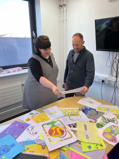 Torch Theatre's Artistic Director, Chelsey Gillard and Designer Kevin Jenkins discussing the Golden Object entries as part of the Torch Theatre's Jack and the Beanstalk pantomime this December.