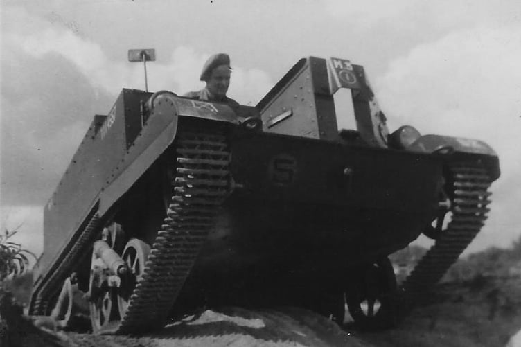 Flashback to wartime – Saundersfoot’s Duncan Hilling at the controls of a Universal Carrier.