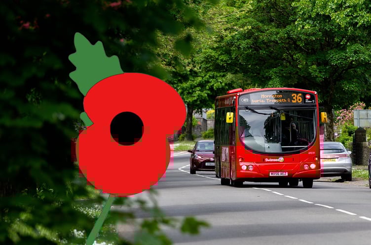First Bus + poppy - Veterans Remembrance
