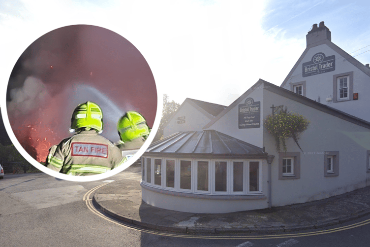 Bristol Trader, Haverfordwest, inset of firefighters