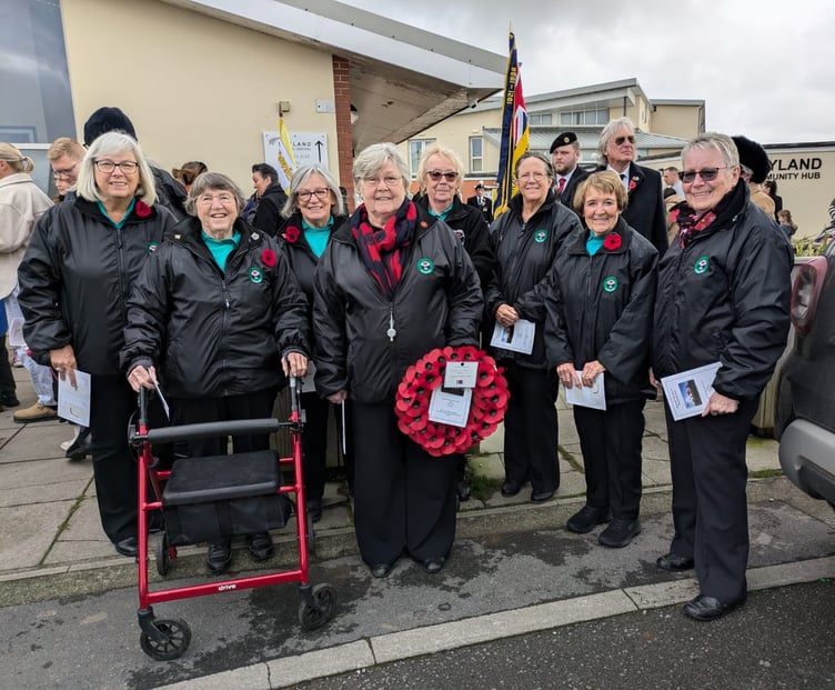 Sue Morris laid the wreath on behalf of Neyland Ladies Choir at last Sunday's Remembrance Service accompanied by fellow choristers.