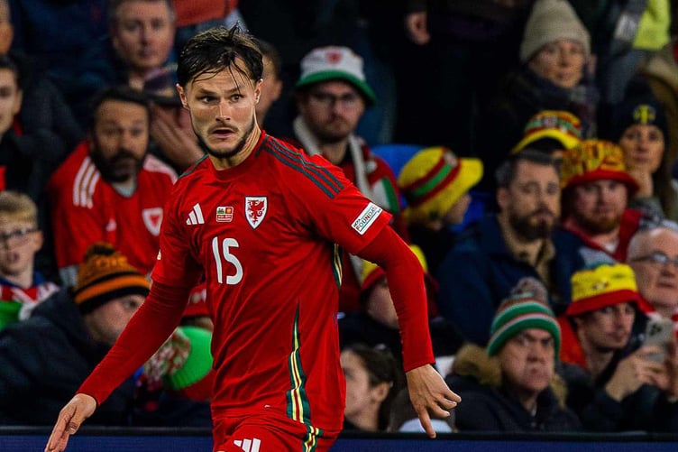 Liam Cullen netted his first senior goals for his country to help Cymru to Nations League promotion (Photo: Colin Ewart)