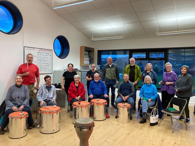 Participants enjoying samba drumming sessions in Pembrokeshire - Nov 24