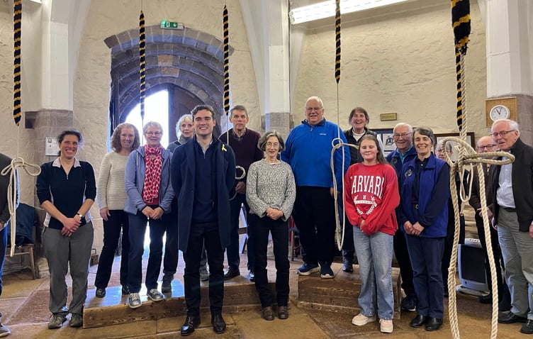 Henry Tufnell MP with bellringers at St David’s Cathedral