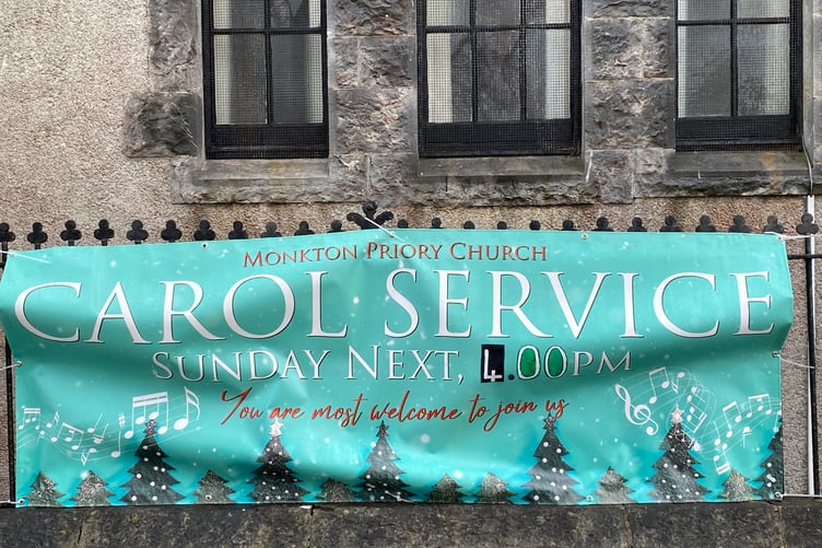 Christmas Tree Festival, Monkton Priory Church, Pembroke - Carol Service poster