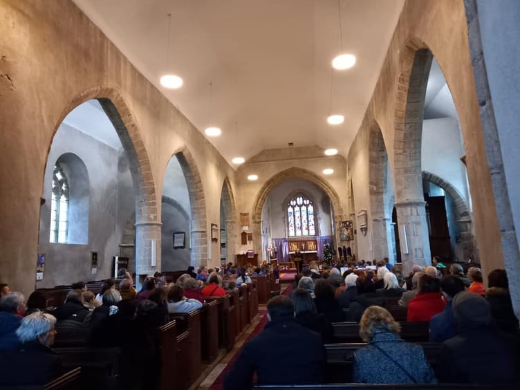A packed St Mary’s Church at Carew for Sageston CP School’s Carol service