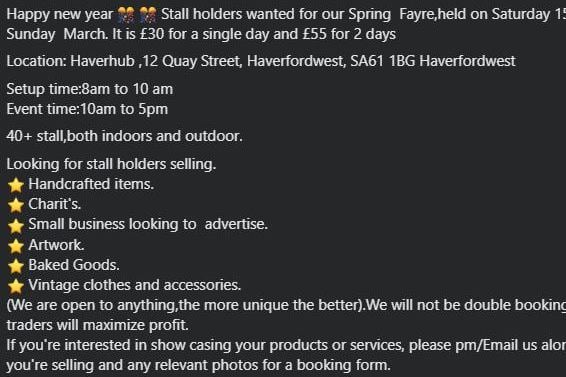 The post which encourages bookings for a Spring Fayre, is a scam, according to the venue HaverHub.