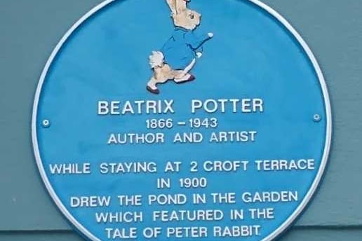 The blue plaque commemorating Beatrix Potter’s connection with Croft House, Tenby