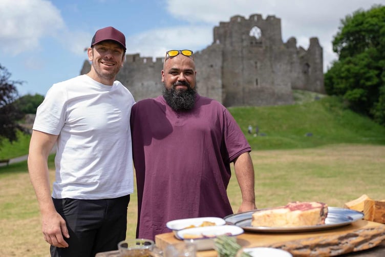 Alun Wyn Jones and Chris Roberts at Oystermouth Castle, Swansea, Wales
