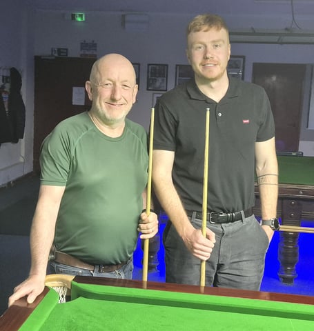 Singles Finalists 2024/25 Gwynant Ellis and Rhydian ap Owen, both of Penparcau Snooker Club.