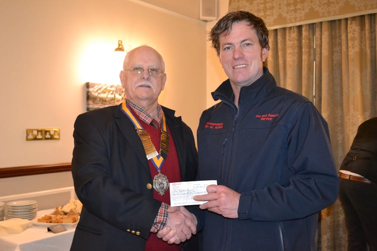 Each November, Tenby Rotary Club holds a fireworks display at the Tenby United Rugby Club so it was president Tom Cullen’s pleasure to hand a cheque to Sean Brace, representing the club.