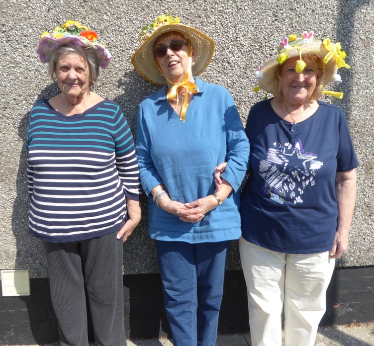Tenby Friendship Club Easter bonnet competition winners Sylvia, Anne and Diane, pictured at the club’s final meeting of the spring term - an afternoon tea on Wednesday