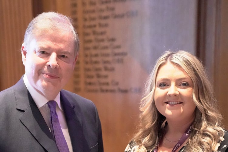 Local surveyor Jodie O’Connor (Penfro Consultancy) receiving her Chartered status at the RICS Head Office in London. Jodie O’Connor MRICS is pictured with Nicholas Maclean, OBE, RD, FRICS, Acting President and Acting Chair of Governing Council, President Elect, RICS