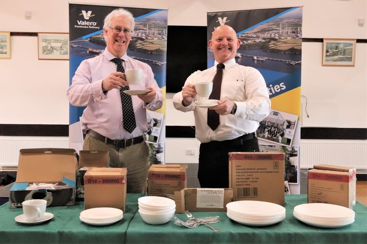 Valero Public Affairs Manager Stephen Thornton with Pembroke Young at Heart Chair Gareth Jones