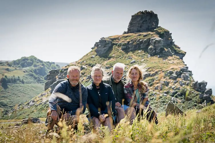 Salt Path film location with Jason Isaac, Ray, Moth and Gillian Anderson. Picture by Steve Tanner (Black Bear).