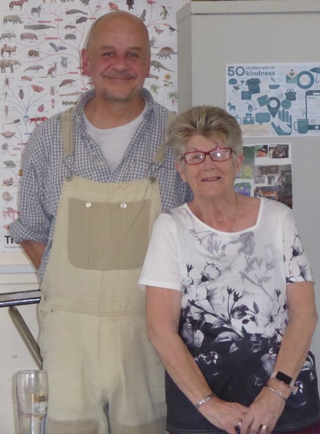Tenby Friendship Club chair Anne Elms with Tenby market butcher and honey seller Gurnod