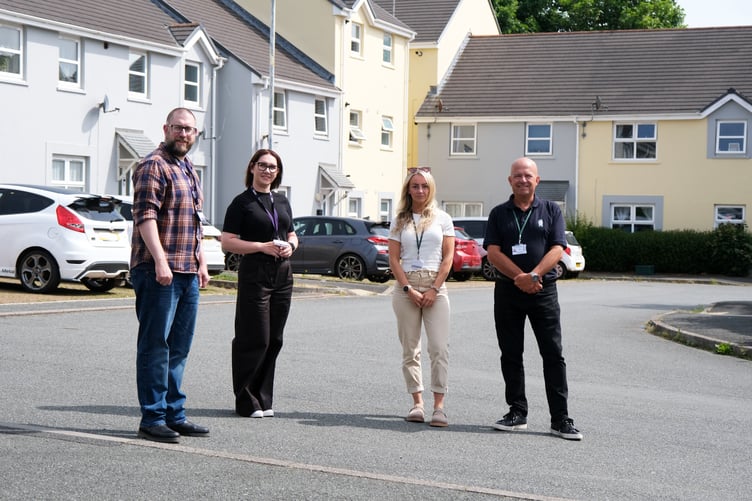 Pictured are Paul Rees, PCC Public Health Officer, Daria Osmalak, ateb Housing Coordinator, Gareth Jackson, ateb Housing Co-ordinator and Tara Evans, PCC Public Health Officer.