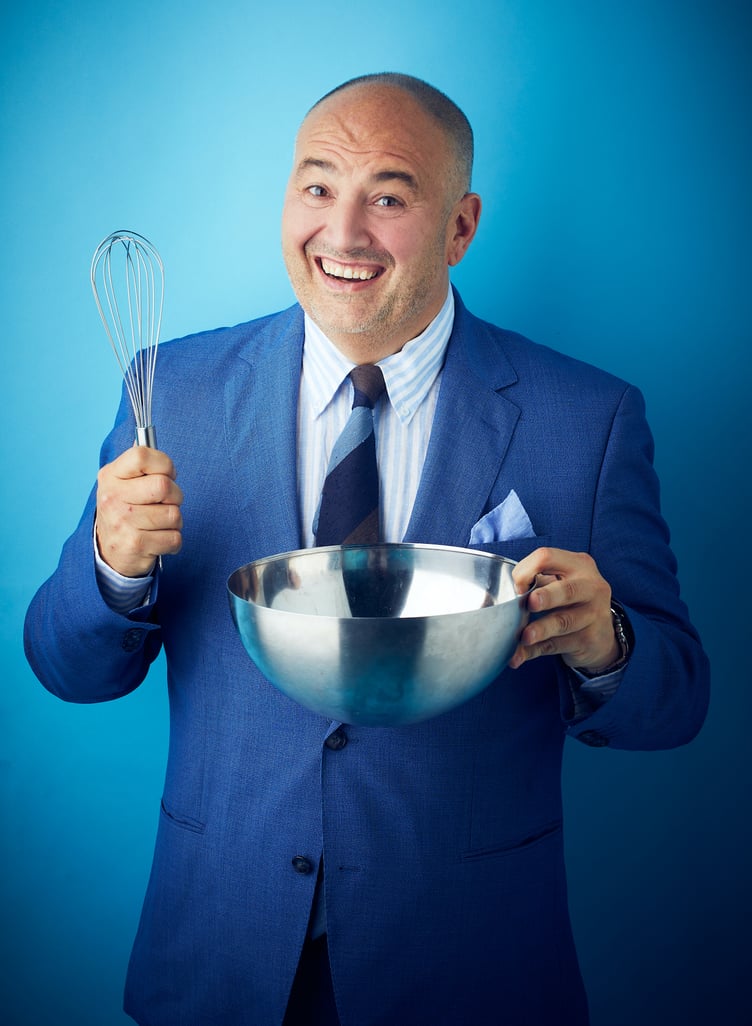 Wynne Evans with cooking equipment