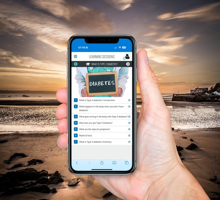 Wales Diabetes app superimposed on Tenby scene