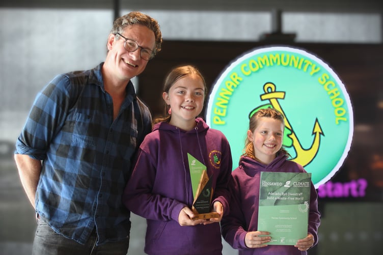 Will Millard with Pennar Community School pupils