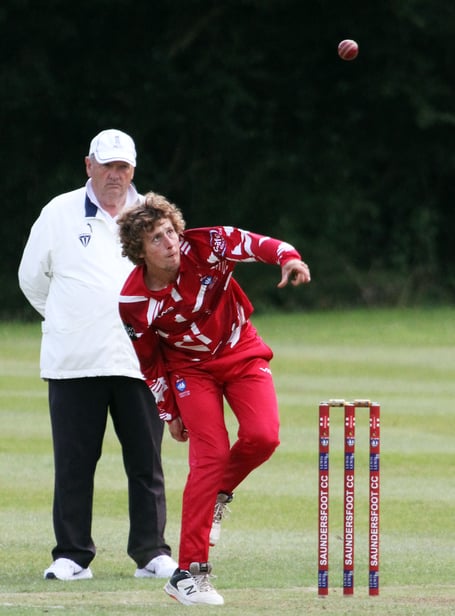 Tom Mansbridge bowling for Saundersfoot against Llangwm on July 26. 