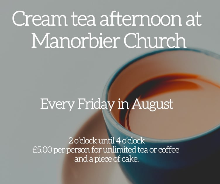 Cream Tea poster Manorbier Church