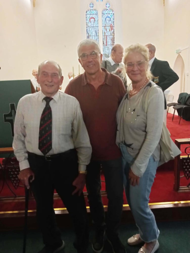 German visitors Michael and Astrid Fisseni meeting first tenor Charlie Hare at Pembroke and District Male Voice Choir’s latest concert - in St Mary’s RC Church, Pembroke Dock. Photo: P&DMVC