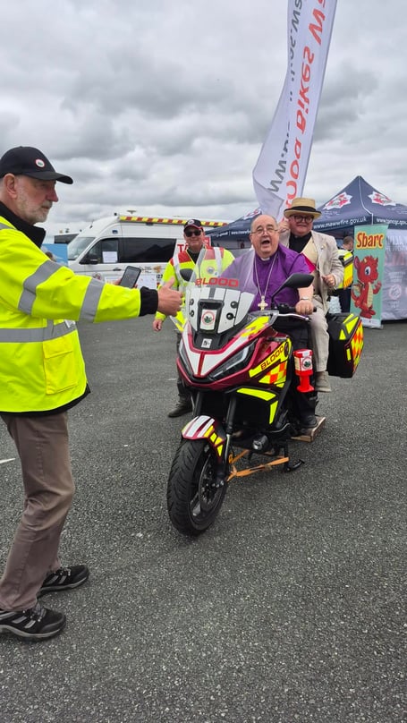 Bishop Dorrien, Bishop of St Davids, joined the Blood Bikers at the Pembrokeshire Show