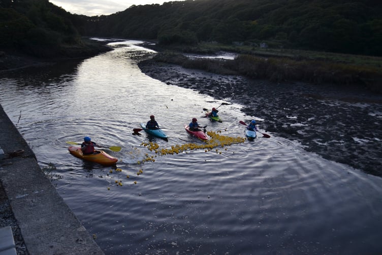 Kayakers retrieving ‘ducks’ from the Cresswell River