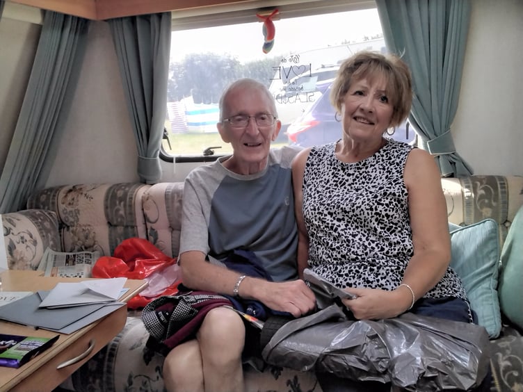 Mr and Mrs Price celebrating Grahame’s birthday at Stepaside after being discharged from hospital