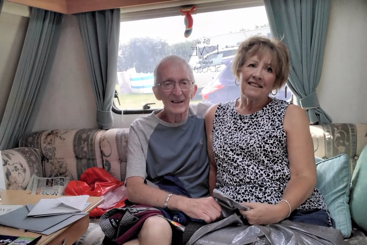 Mr and Mrs Price celebrating Grahame’s birthday at Stepaside after being discharged from hospital