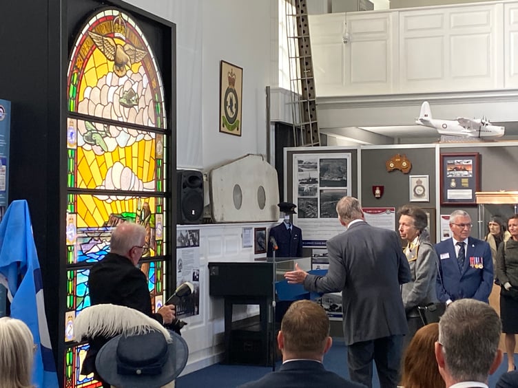 The Princess Royal was invited to unveil a plaque marking the return of the historic RAF Pembroke Dock Memorial Window.