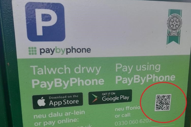 Pembrokeshire County Council does not place QR codes on its car park signage and does not use QR codes for payment.