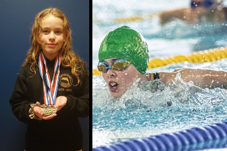 Nine year old Mia of Tenby Dolphins competed in the Llanelli Autumn Open Meet recently, gaining 2 Golds, 1 Silver and 1 Bronze in the 9-10 year old category. She is currently ranked number 1 in Wales for 50m Butterfly, 100m Freestyle and 200m Backstroke for the 9-year-old age group.