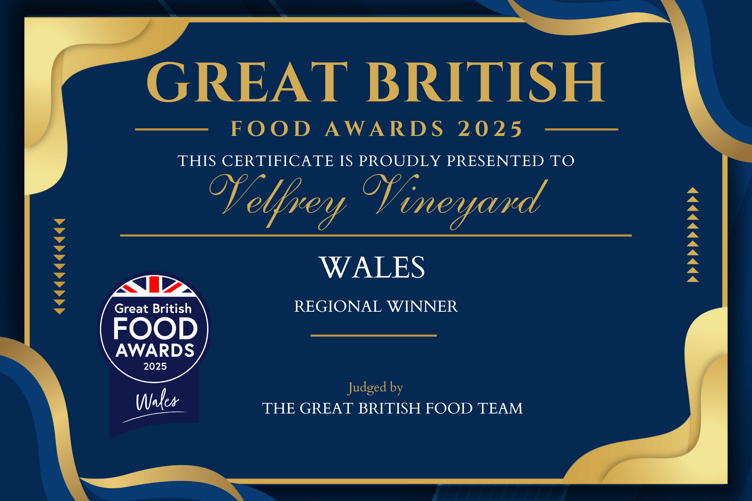 Great British Food Awards 2025 certificate - Velfrey Vineyard