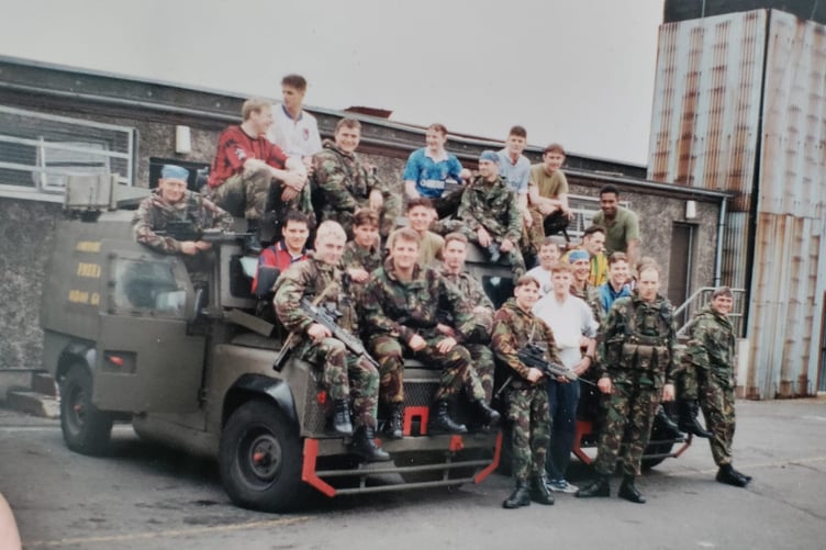 James served in Northern Ireland at the height of the troubles, pictured here with colleagues at Hardwood Park, Belfast in 1992.