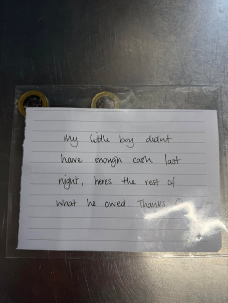 Handwritten note with cash